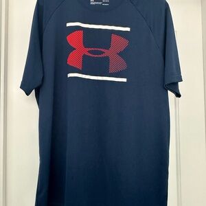 UA Men's Navy Short-Sleeve Tee with Red Logo
